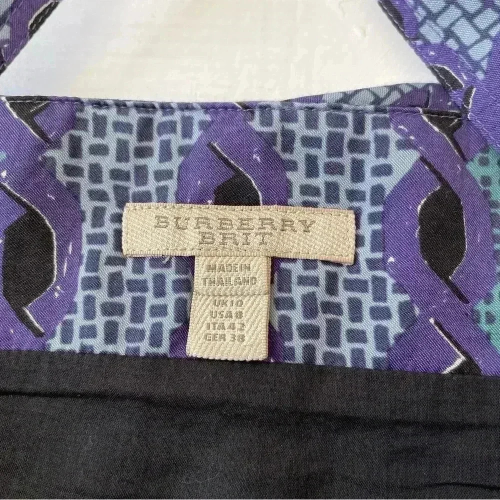 BURBERRY COTTON SILK PRINT DRESS SAPPHIRE BLUE SIZE 8 - Picture 4 of 9